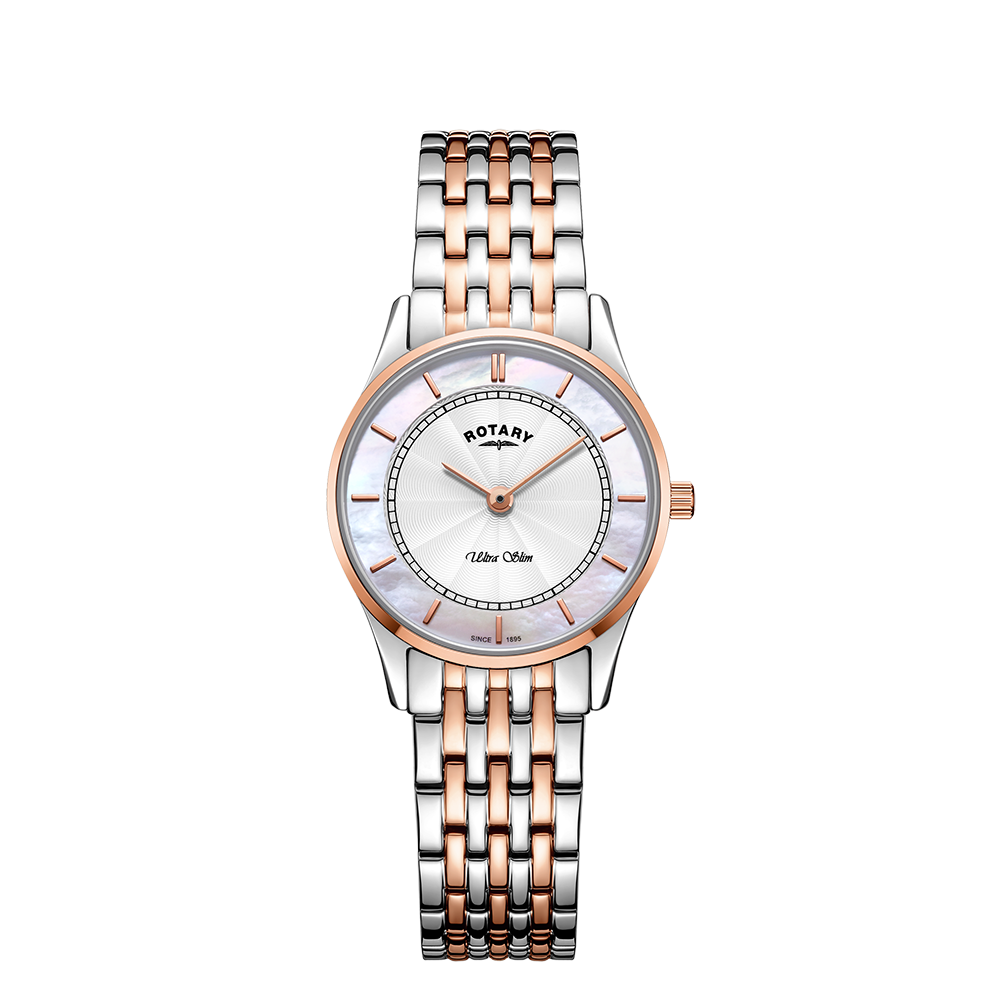 Rotary Ultra Slim Mother of Pearl Dial and Rose Gold Steel Bracelet 27mm Unisex Watch | LB08302/02