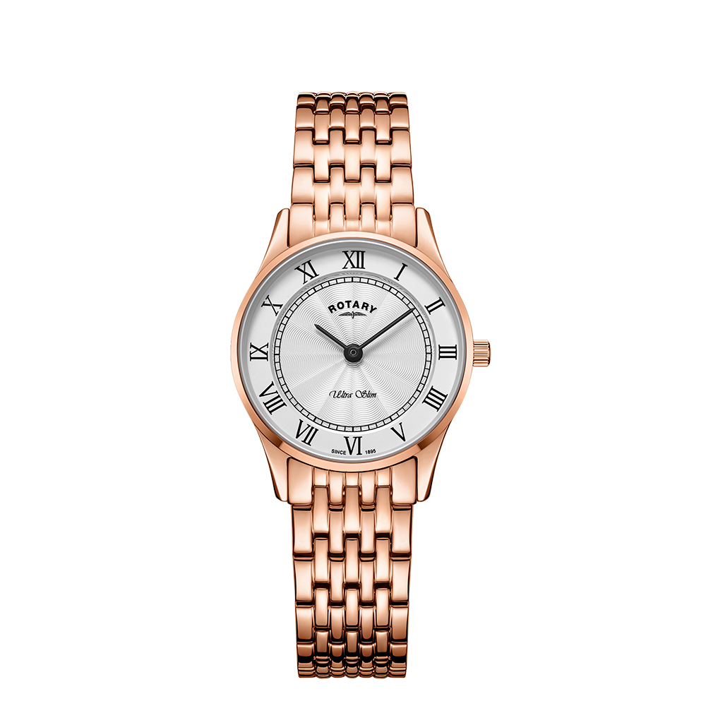 Rotary Ultra Slim Rose Gold Dial and Rose Gold Steel Bracelet 27mm Unisex Watch | LB08304/01