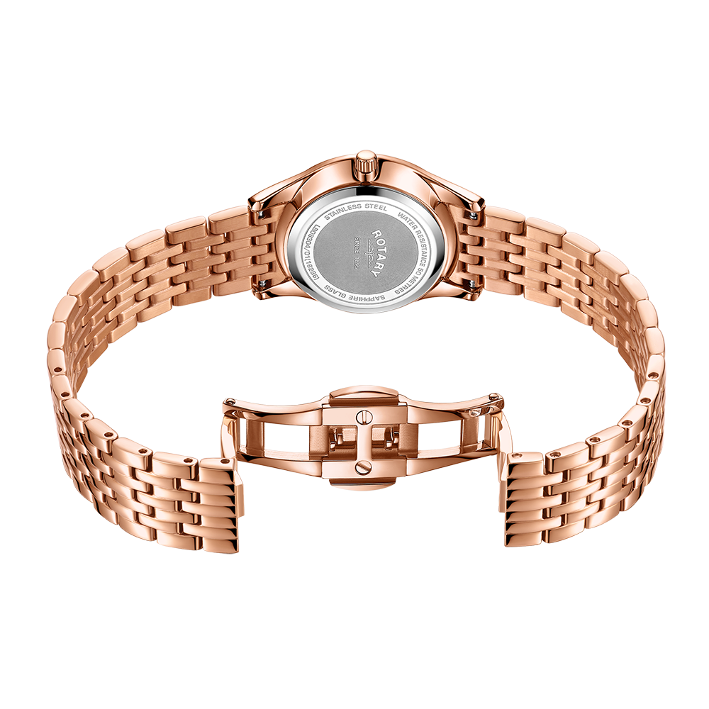 Rotary Ultra Slim Rose Gold Dial and Rose Gold Steel Bracelet 27mm Unisex Watch | LB08304/01