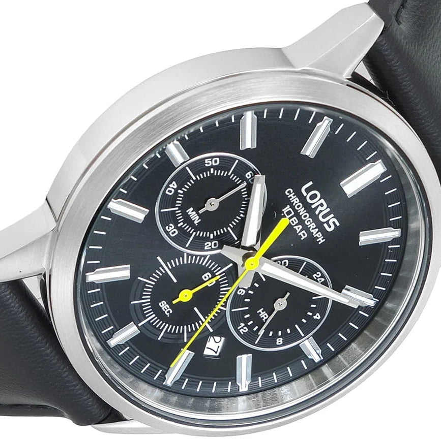 Lorus Black Dial Leather Strap Chronograph Men's Watch | RT379KX9