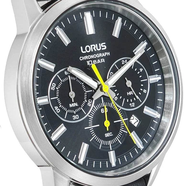 Lorus Black Dial Leather Strap Chronograph Men's Watch | RT379KX9