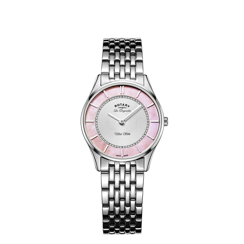 Rotary Ultra Slim Mother of Pearl Dial and Silver Steel Bracelet Unisex Watch | LB90800/07