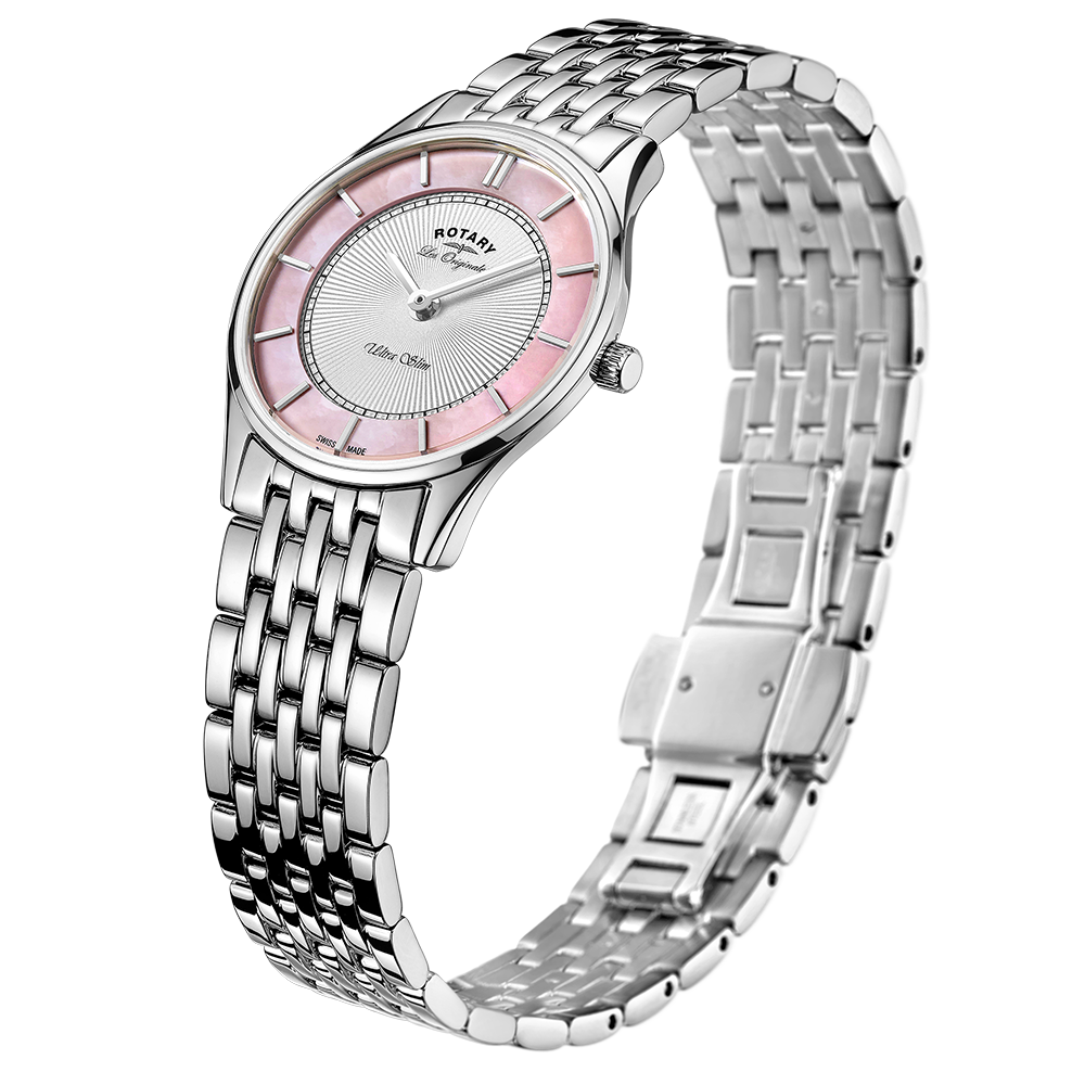 Rotary Ultra Slim Mother of Pearl Dial and Silver Steel Bracelet Unisex Watch | LB90800/07
