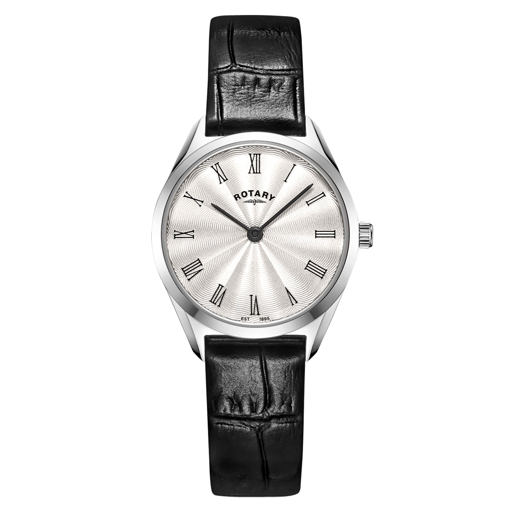 Rotary Ultra Slim Silver Dial and Black Leather 27mm Women's Watch | LS08010/01