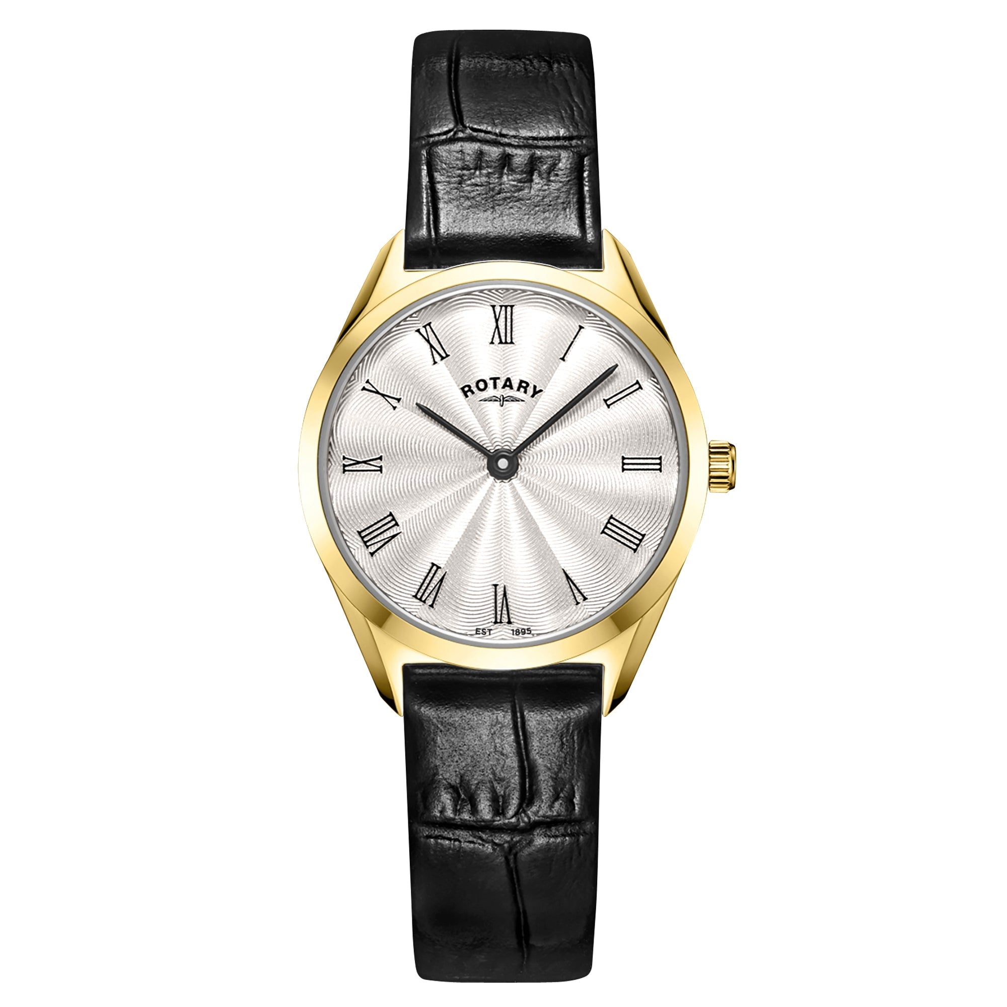 Rotary Ultra Slim Silver Dial and Black Leather Women's Watch | LS08013/01