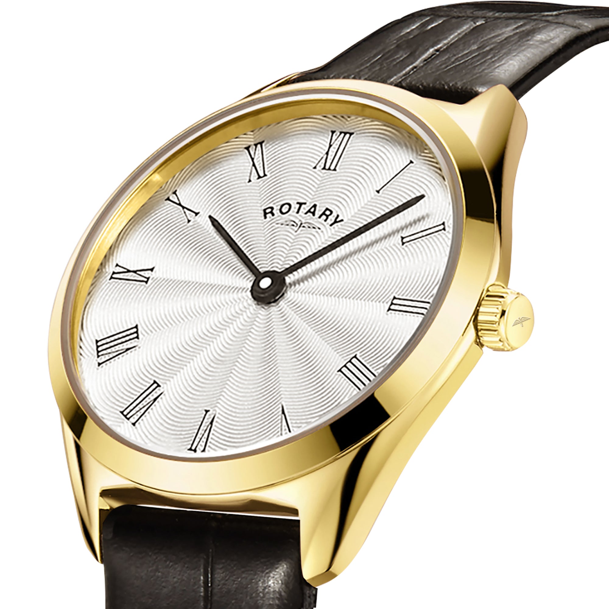 Rotary Ultra Slim Silver Dial and Black Leather Women's Watch | LS08013/01