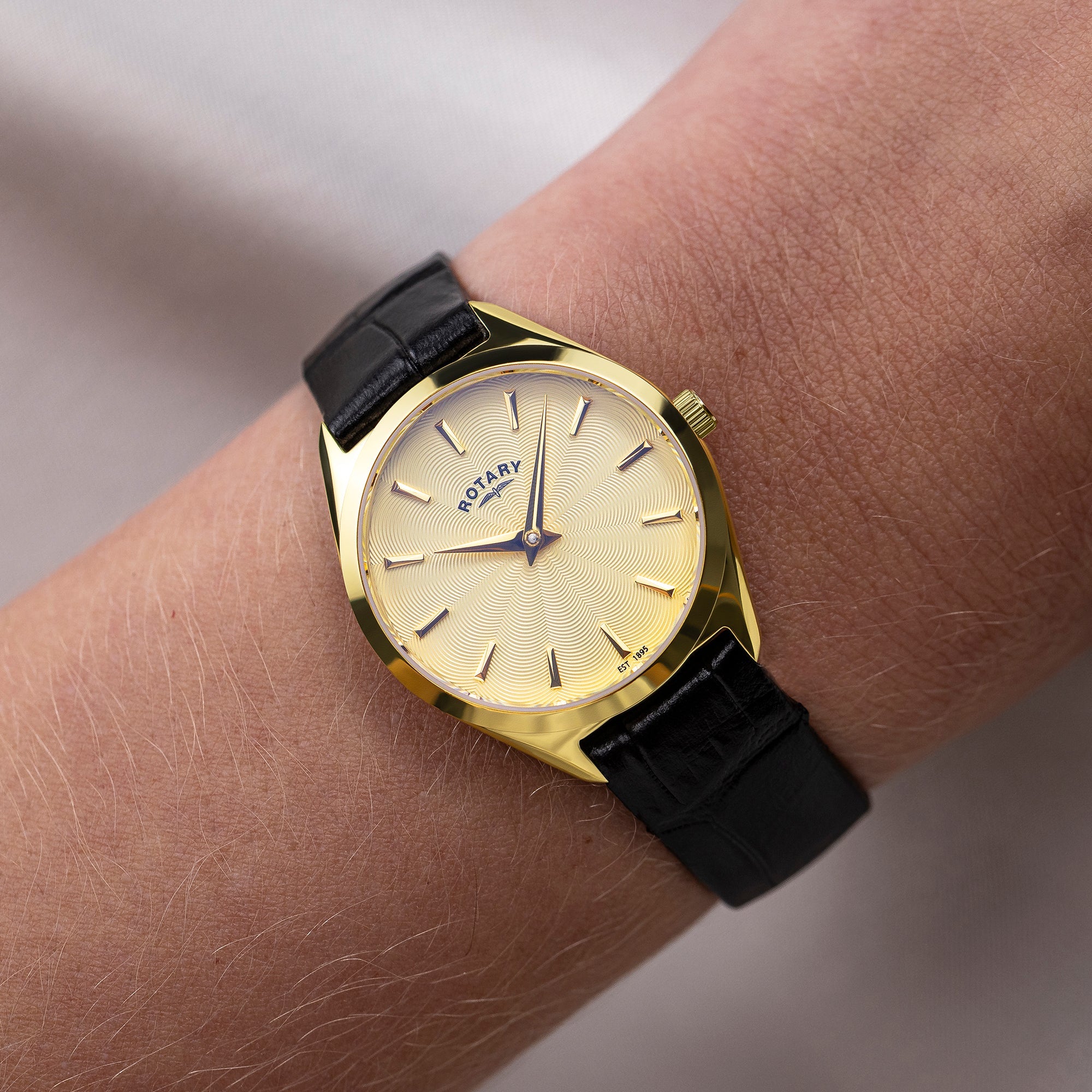 Rotary Ultra Slim Black Dial and Black Leather 27mm Women's Watch | LS08013/03