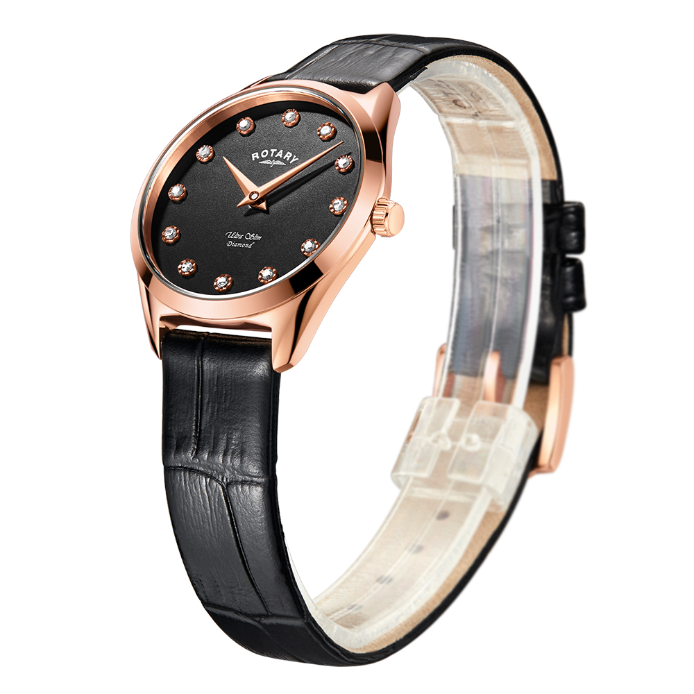 Rotary Ultra Slim Rose Gold Dial and Rose Gold Leather 27mm Women's Watch | LS08014/04/D