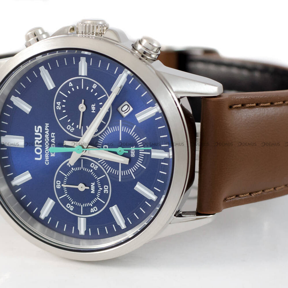 Lorus Blue Dial Brown Leather Strap Chronograph Men's Watch | RT381KX9