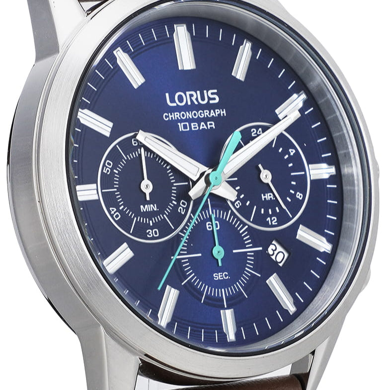 Lorus Blue Dial Brown Leather Strap Chronograph Men's Watch | RT381KX9