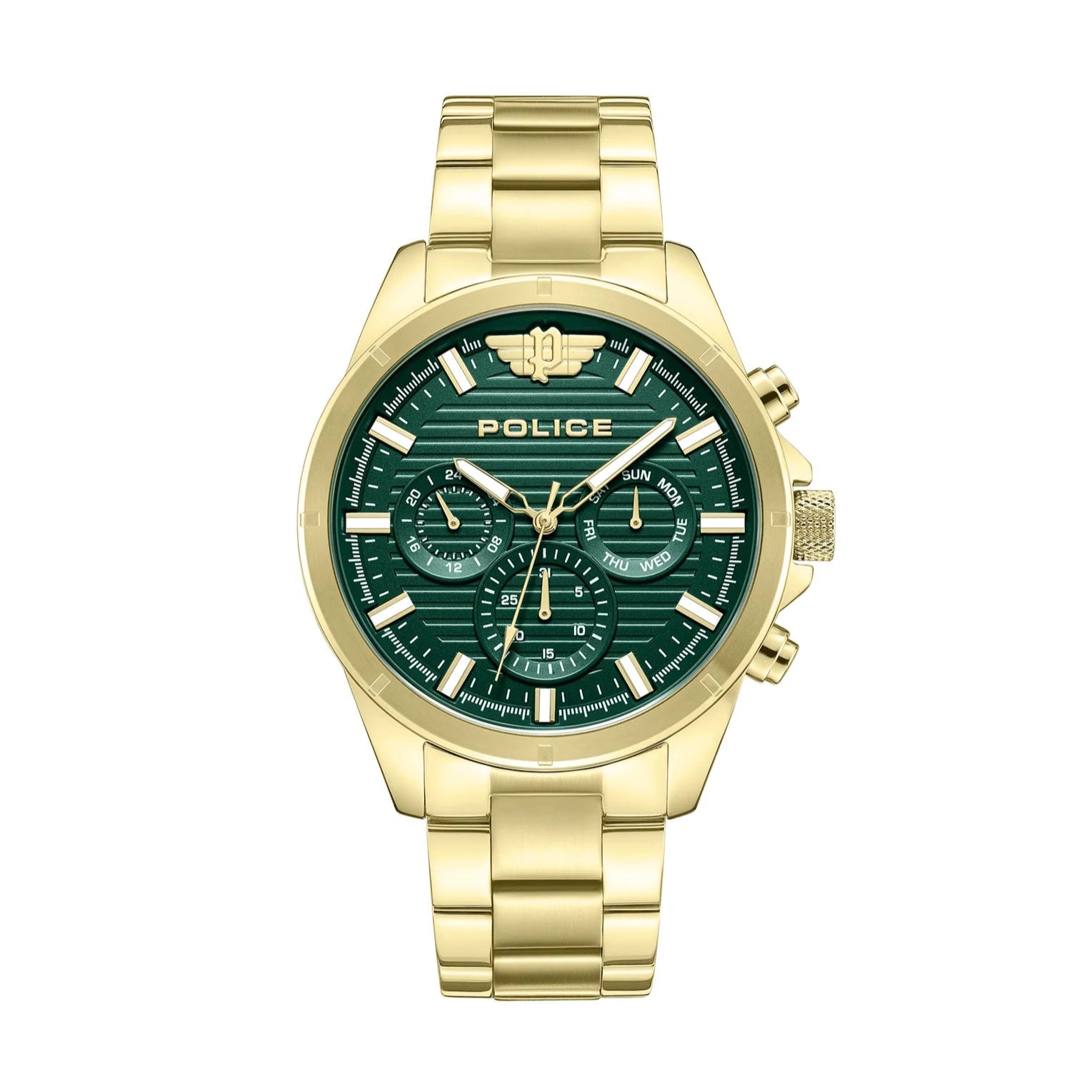 Police Malawi IP Gold Green Dial Gold Stainless Steel Men's Watch | PEWJK2227809