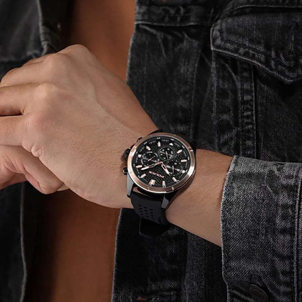 Police Malawi Black Multi Dial Black Strap Men's Watch | PEWJQ2204110