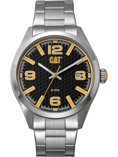 CAT H-Dial Black Lumi Calendar Yellow Batons Stainless Steel Men's Watch | QA.141.11.137