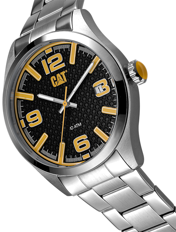 CAT H-Dial Black Lumi Calendar Yellow Batons Stainless Steel Men's Watch | QA.141.11.137