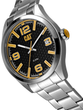 CAT H-Dial Black Lumi Calendar Yellow Batons Stainless Steel Men's Watch | QA.141.11.137