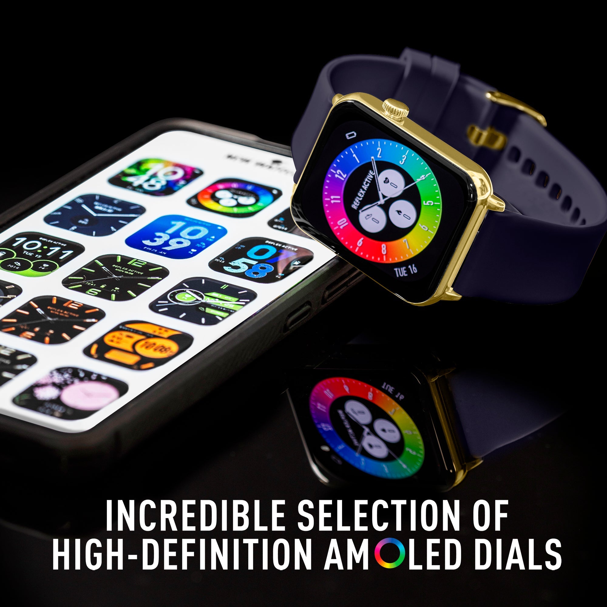 Reflex Active Series 30 Amoled Gold Case & Navy Silicon Strap Men's Smartwatch | RA30-2190