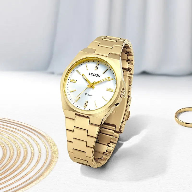 Lorus White Dial Rose Gold Hands and Batons Rose Gold Stainless Steel Men's Watch | RG312XX9