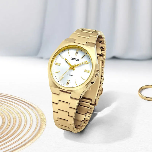 Lorus White Dial Rose Gold Hands and Batons Rose Gold Stainless Steel Men's Watch | RG312XX9