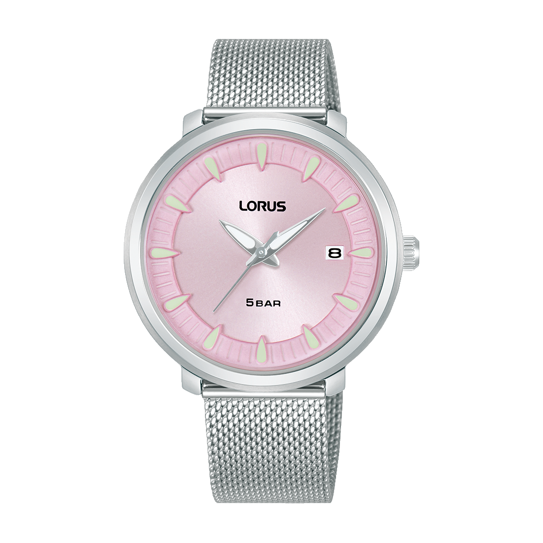 Lorus Pink Dial Calendar Stainless Steel Mesh Women's Watch | RG807DX9
