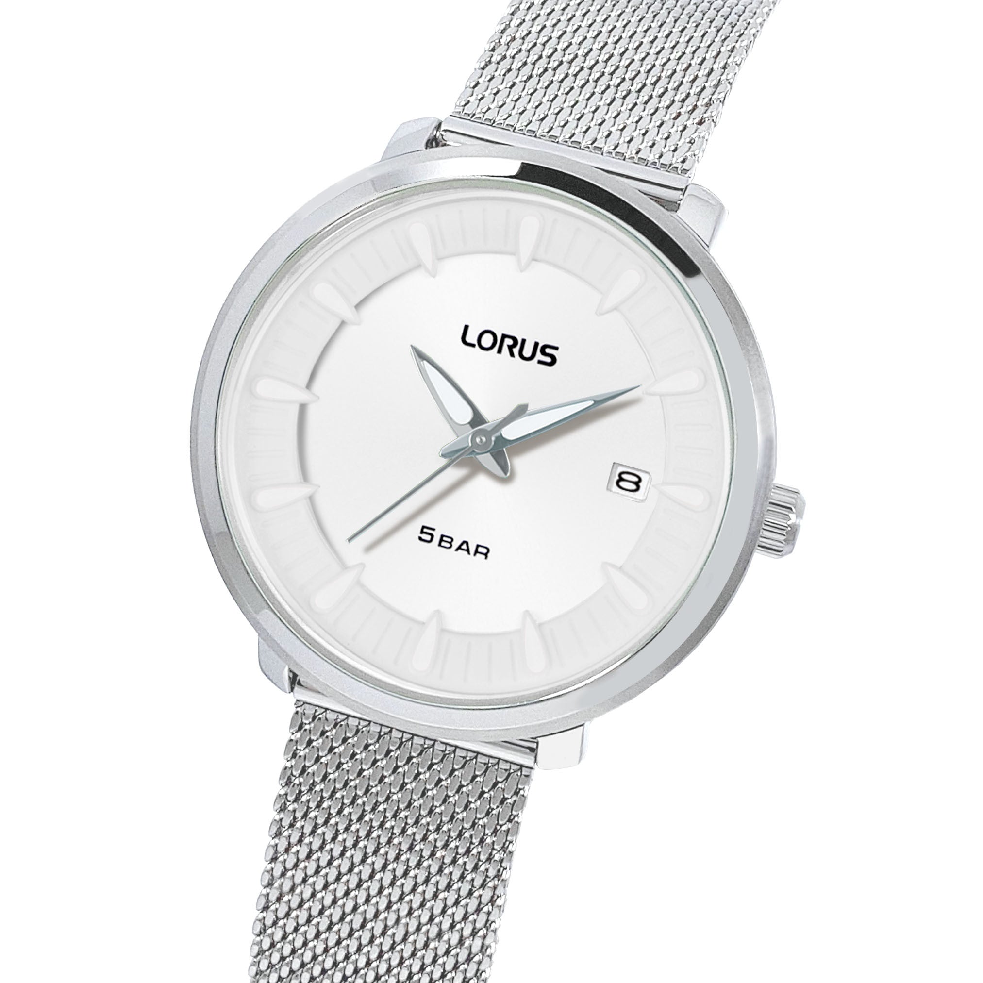 Lorus White Dial Calendar Stainless Steel Mesh Women's Watch | RG811DX9