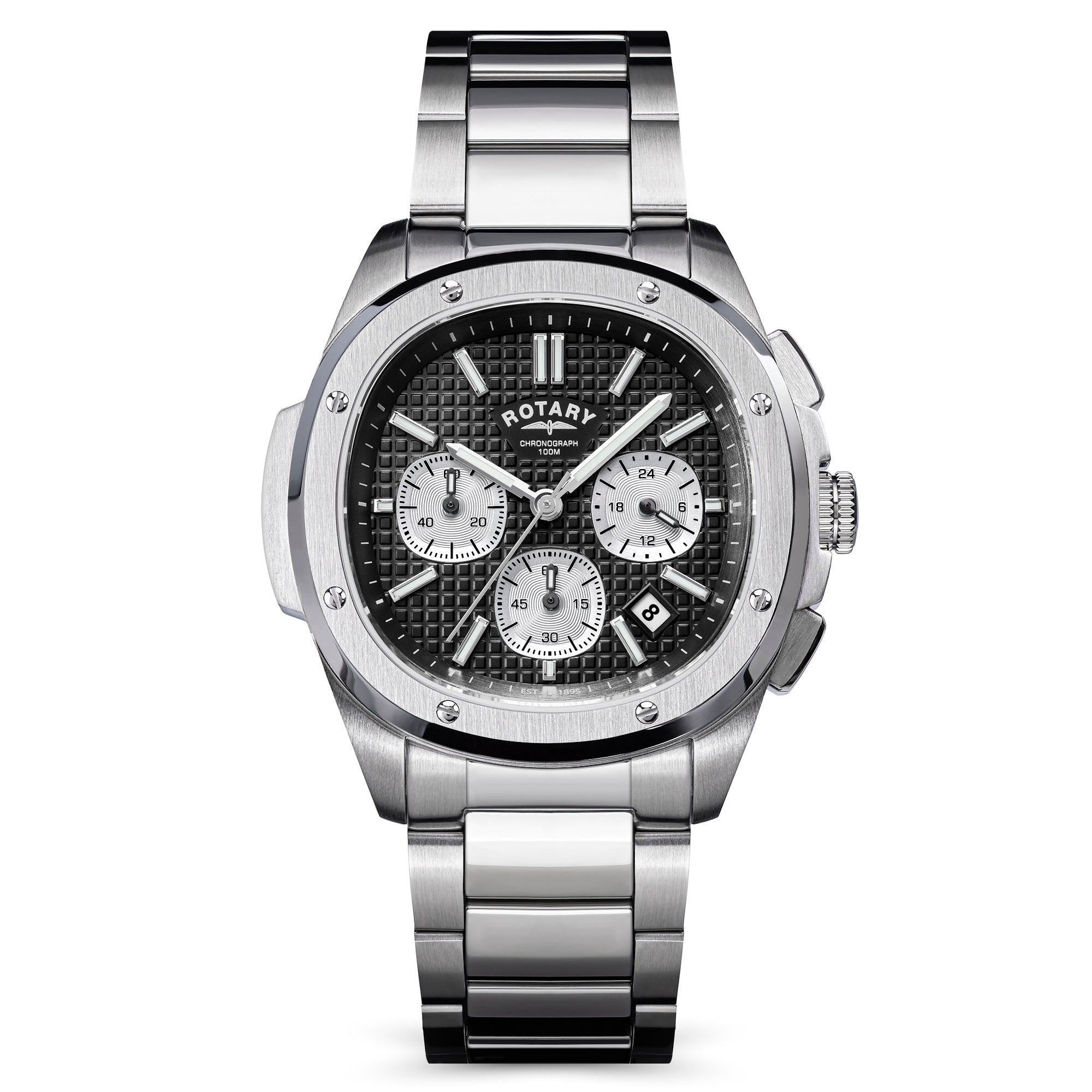 Rotary Apex100 Black Dial and Steel Bracelet 40mm Men's Watch | RGB10027/04