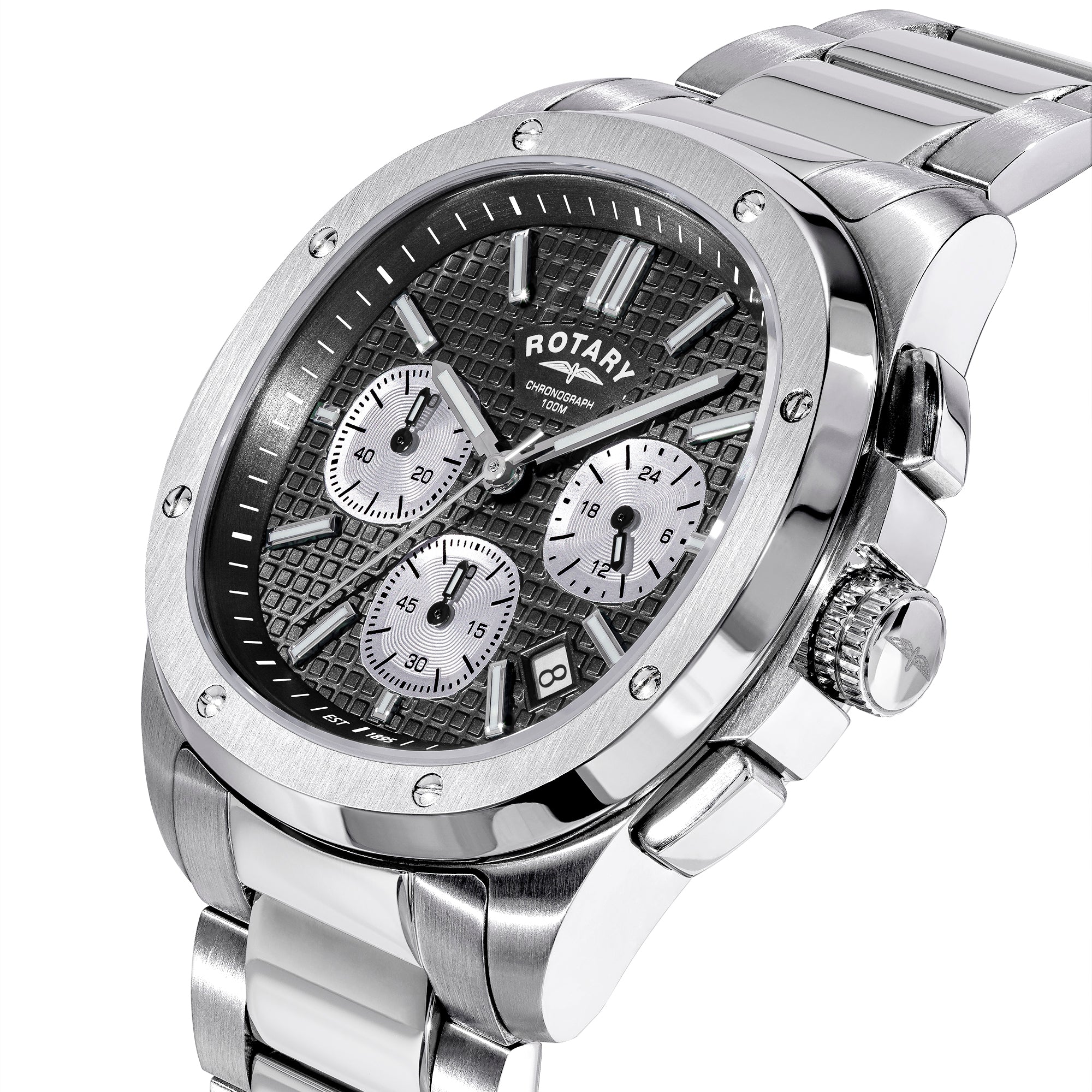 Rotary Apex100 Black Dial and Steel Bracelet 40mm Men's Watch | RGB10027/04