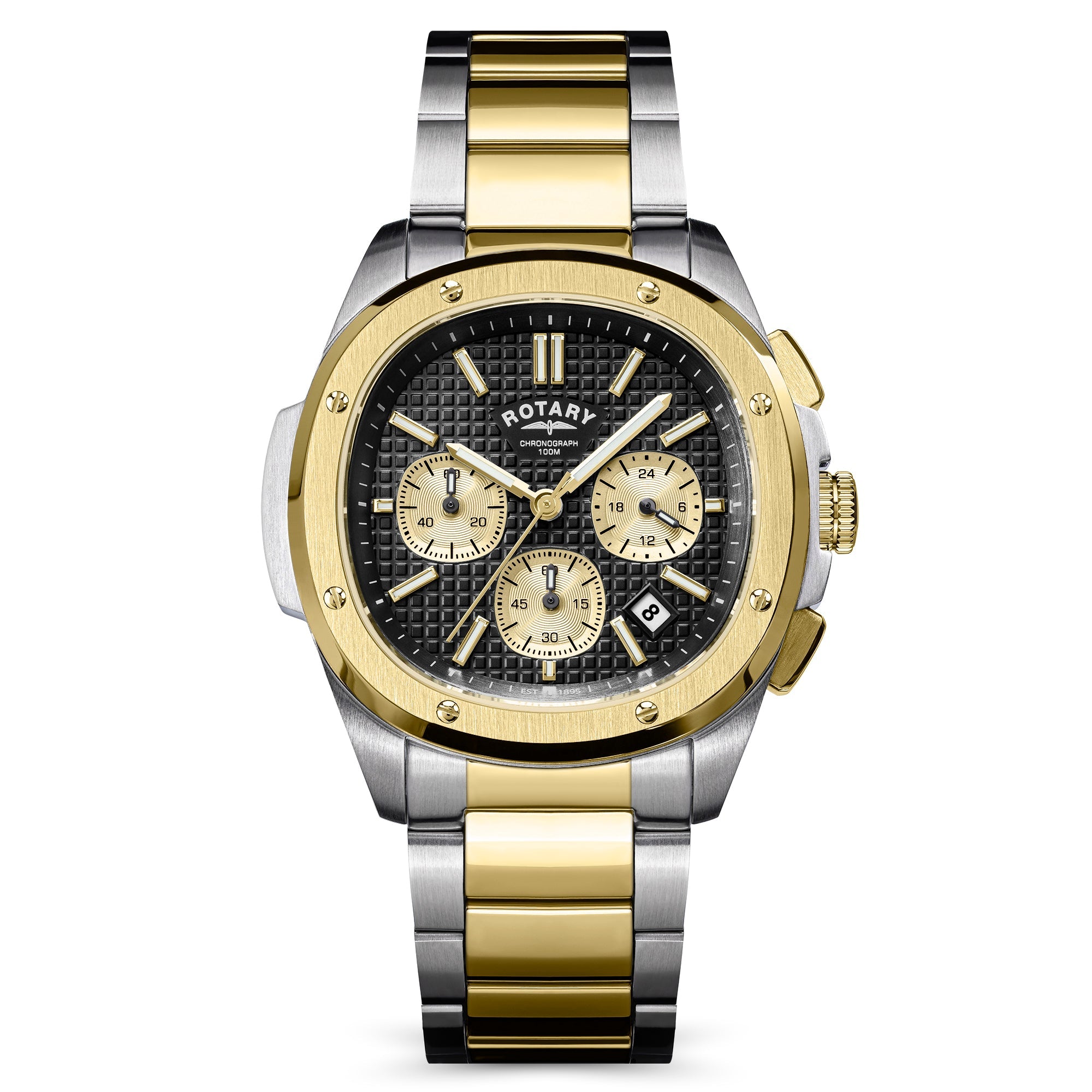 Rotary Apex100 Black Dial and Gold Steel Bracelet 40mm Men's Watch | RGB10032/04