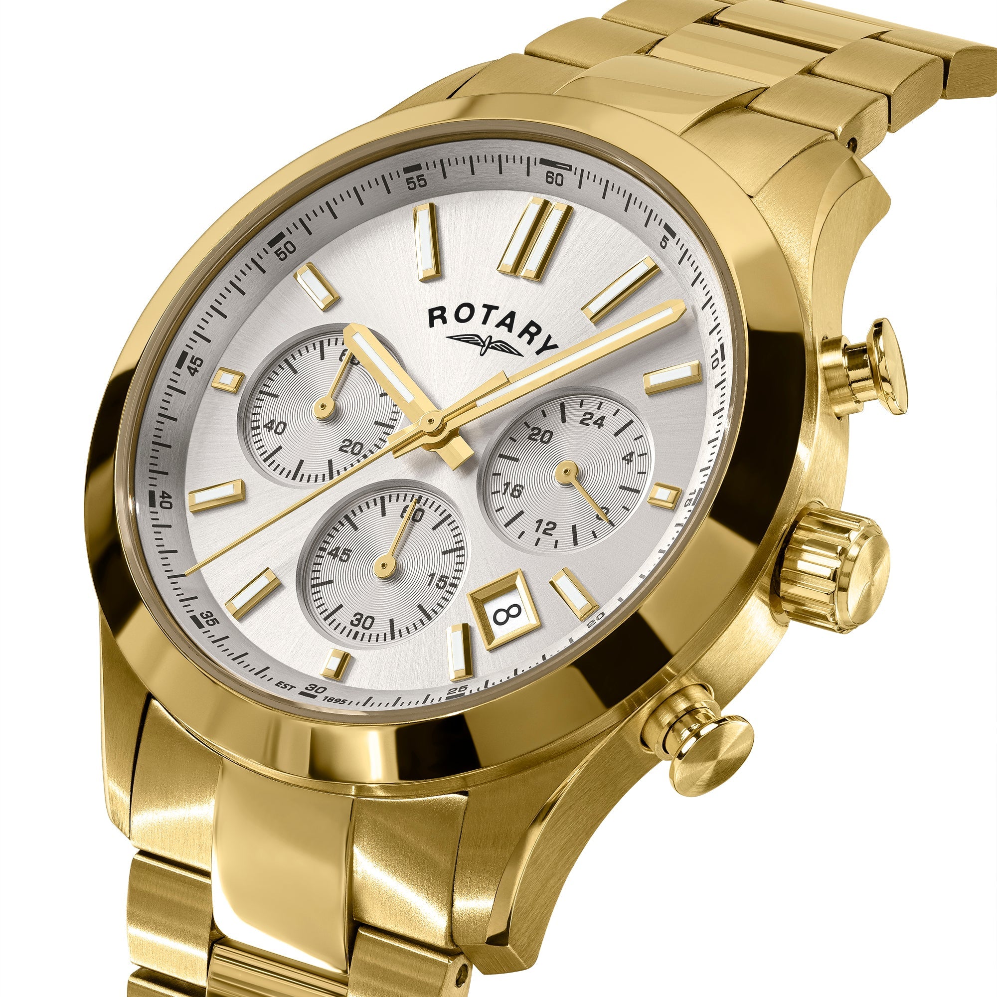Rotary Heritage Gents Silver Dial and Gold Steel Bracelet 40mm Men's Watch | RGB10056/70