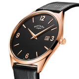 Rotary Ultra Slim Black Dial Calendar Leather Men’s Watch | RGS10012/04