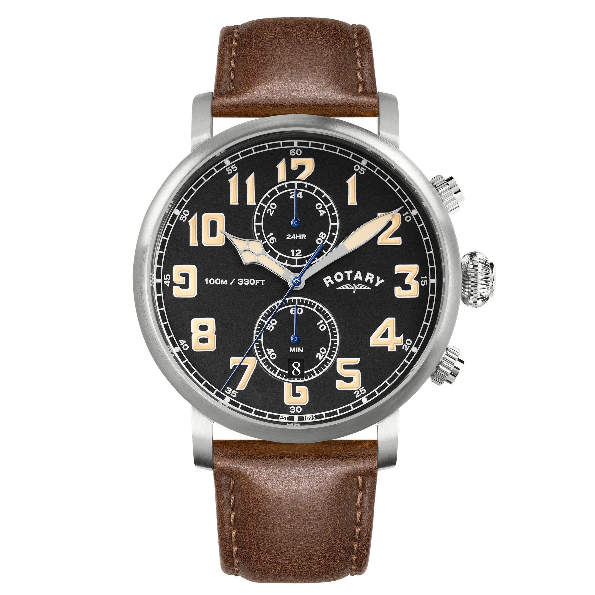 Rotary Apex100 Pilot and Brown Leather 43mm Men's Watch | RGS10000/04