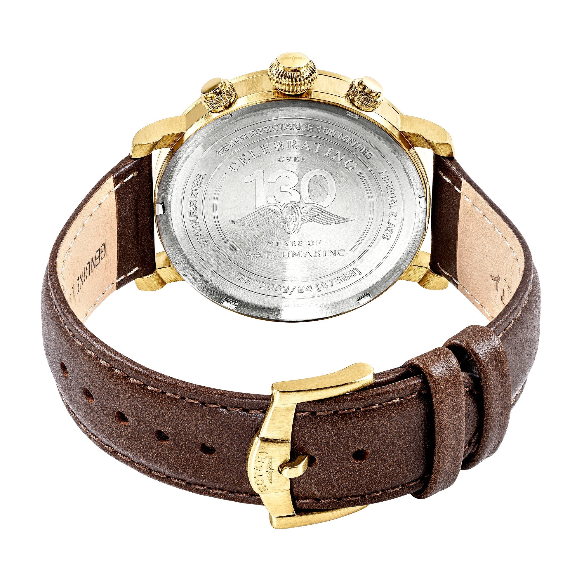 Rotary Men's Heritage Pilot Gold PVD & Leather Watch | RGS10002/24