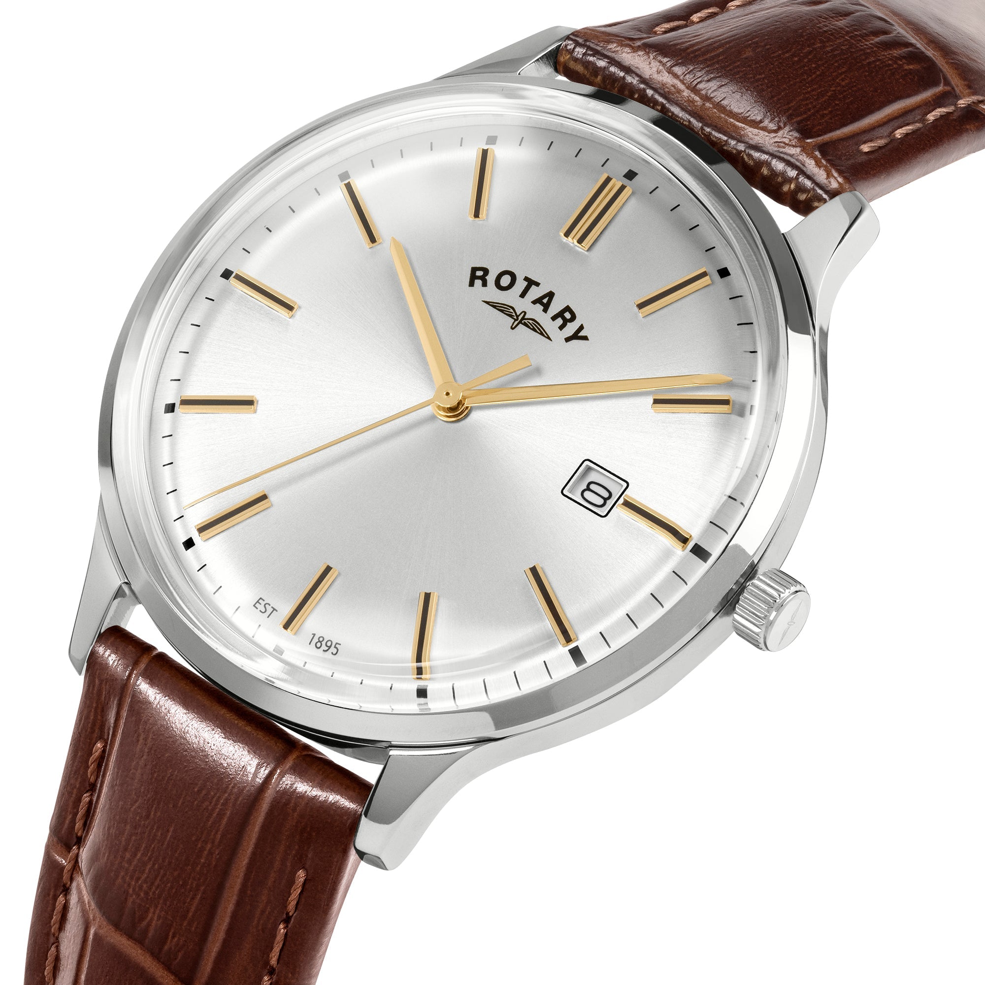 Rotary 1895 Silver Dial and Brown Leather 36mm Men's Watch | RGS10011/06
