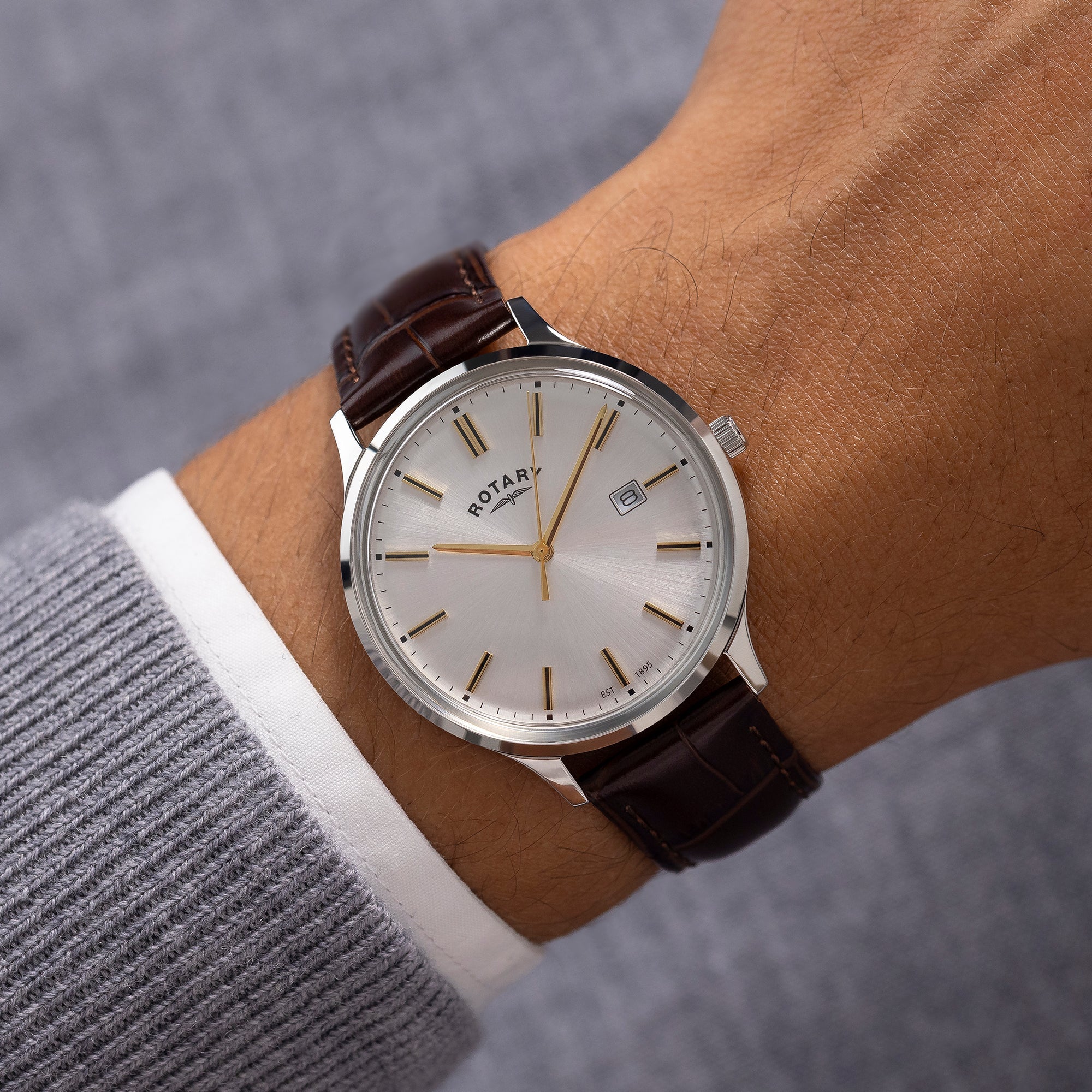 Rotary 1895 Silver Dial and Brown Leather 36mm Men's Watch | RGS10011/06