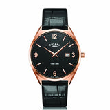 Rotary Ultra Slim Black Dial Calendar Leather Men’s Watch | RGS10012/04