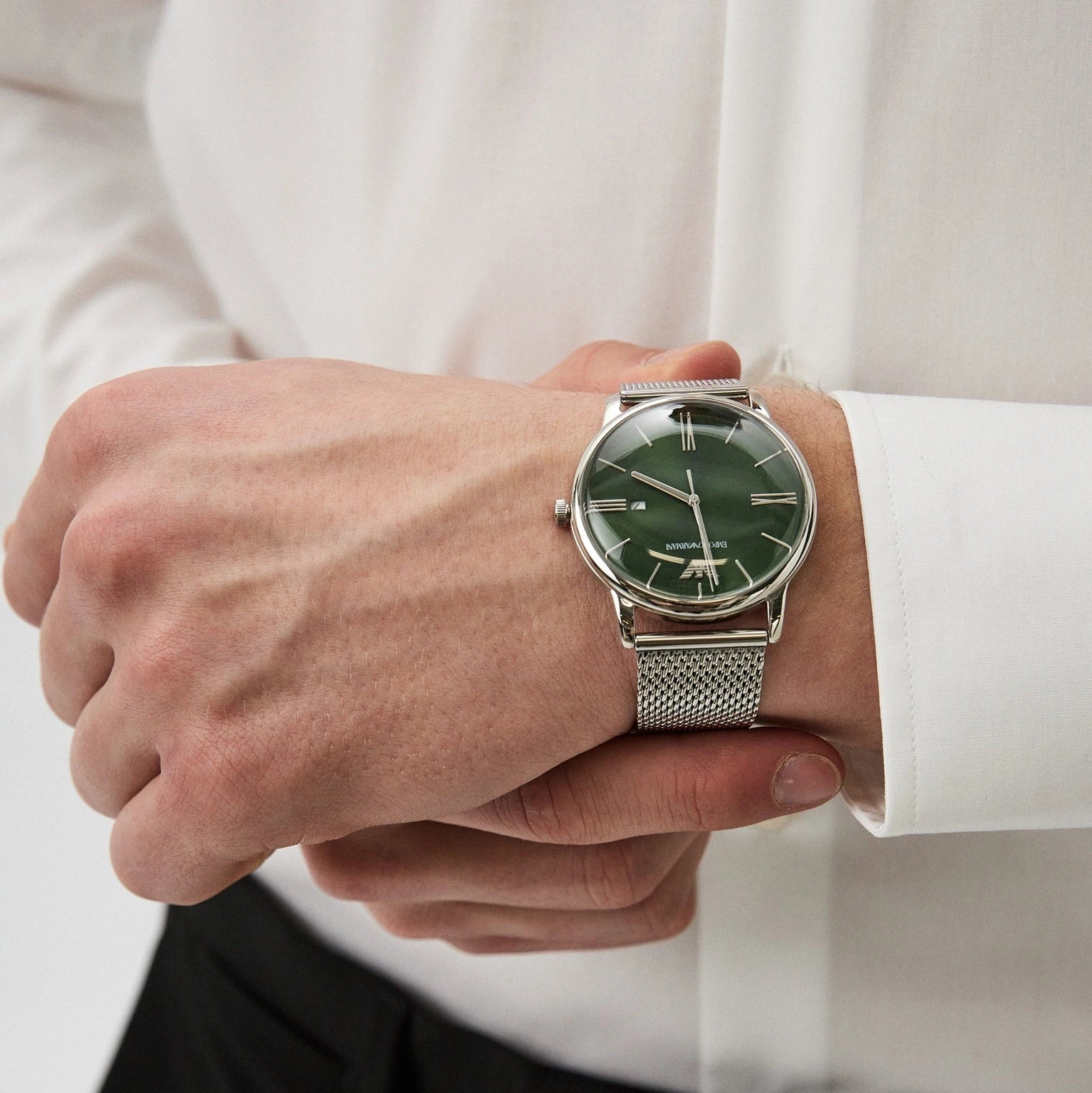 Emporio Armani Three-Hand Date Stainless Steel Mesh Men's Watch | AR11578