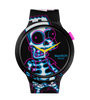 Swatch Aye Carumboo Black Multi Colour Dial Yellow Hands Black Strap Unisex Watch | SB01Z105