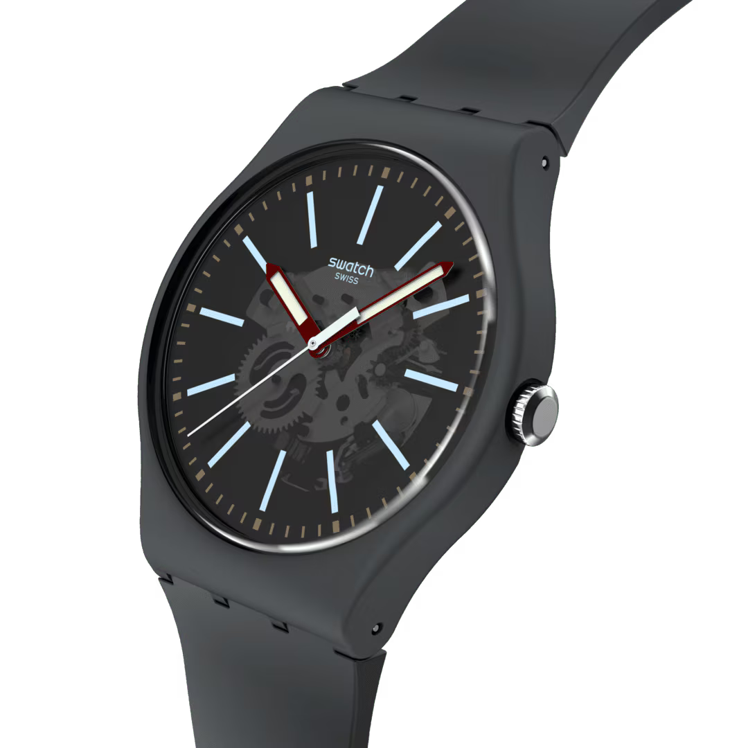 Swatch Cobblestone Street Black Dial Black Strap Unisex Watch | SO29A101