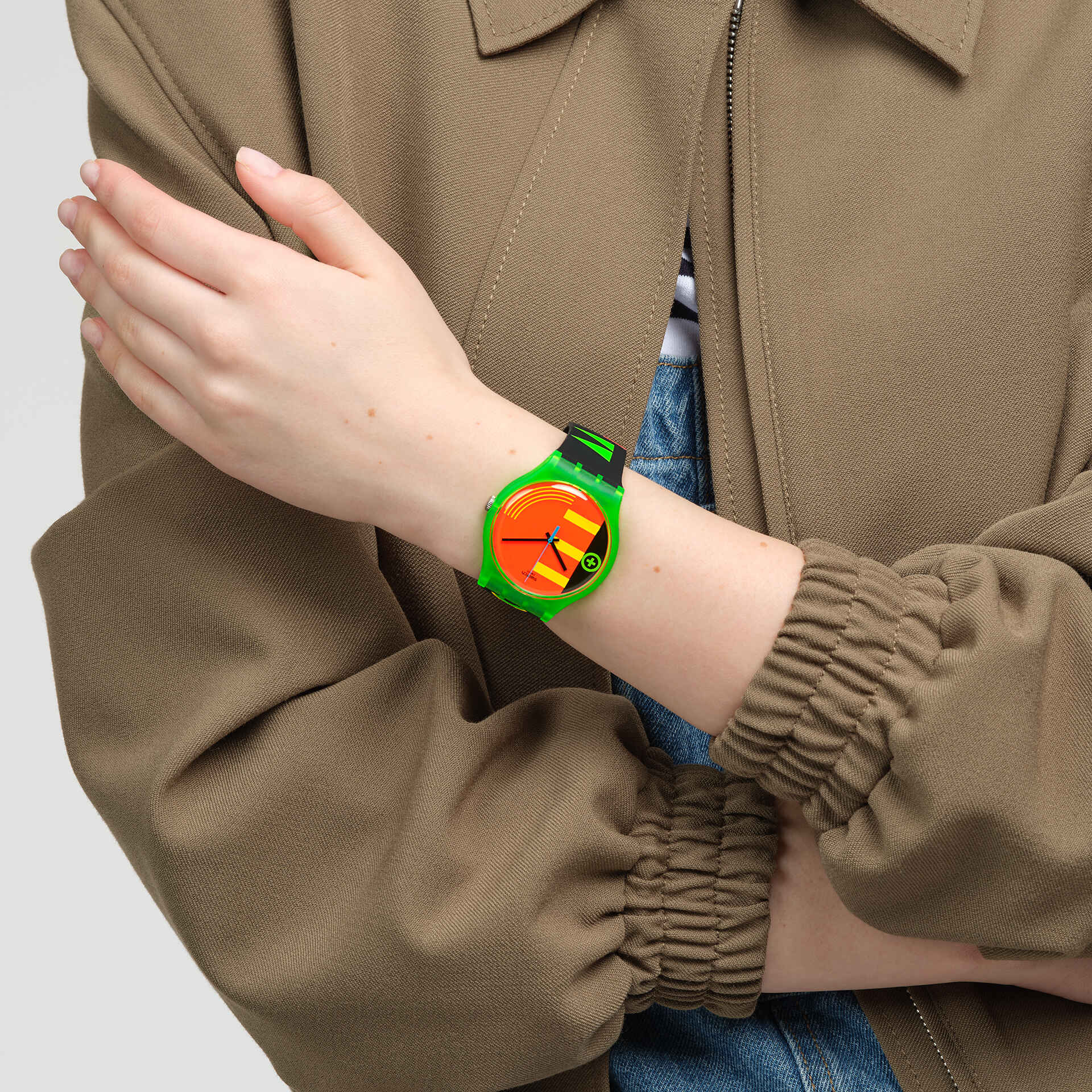 Swatch Neon Rider Orange Dial Multi Colour Strap Unisex Watch | SO29G106