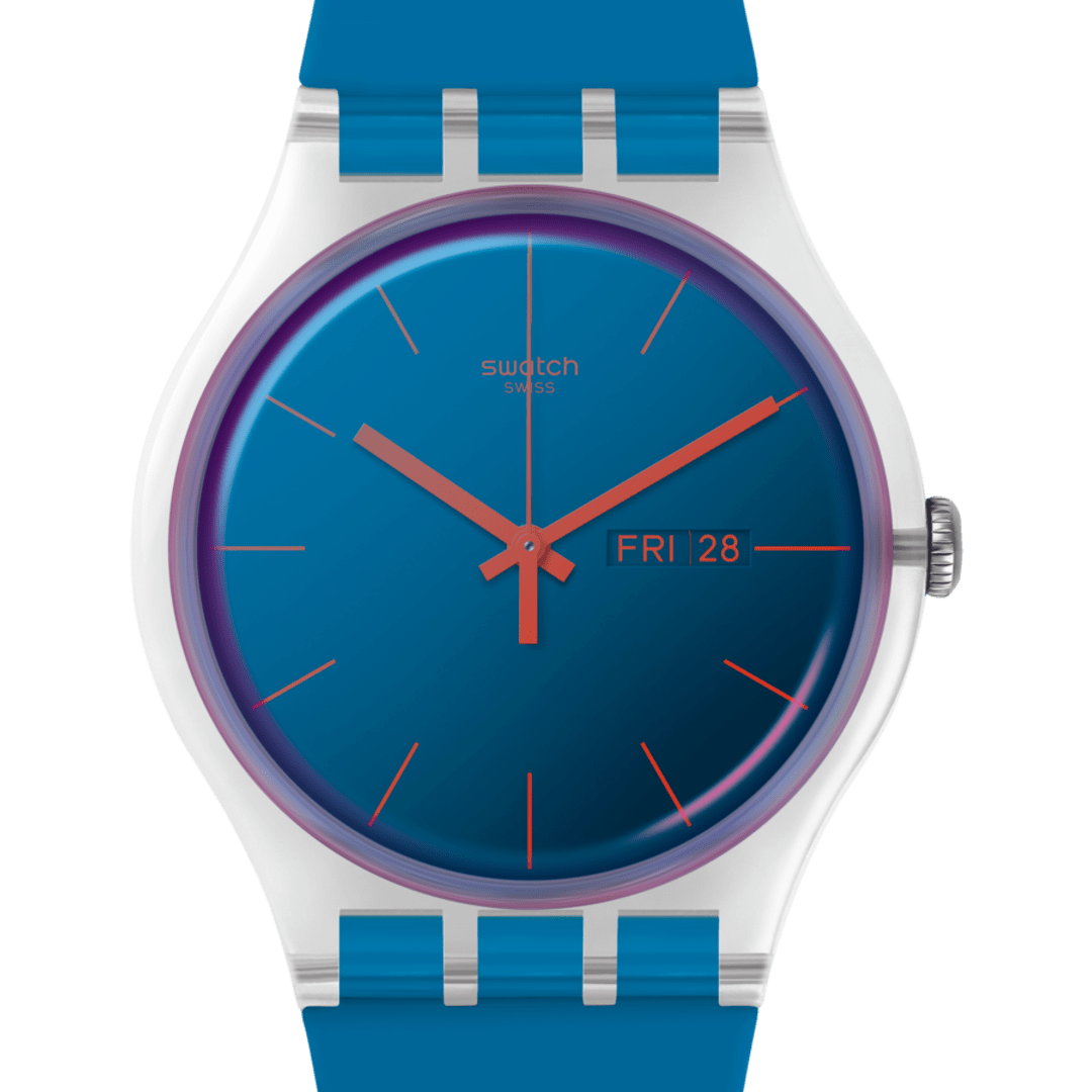 Swatch Polablue Blue Dial Transparent Case Blue Strap Unisex Watch | SO29K702