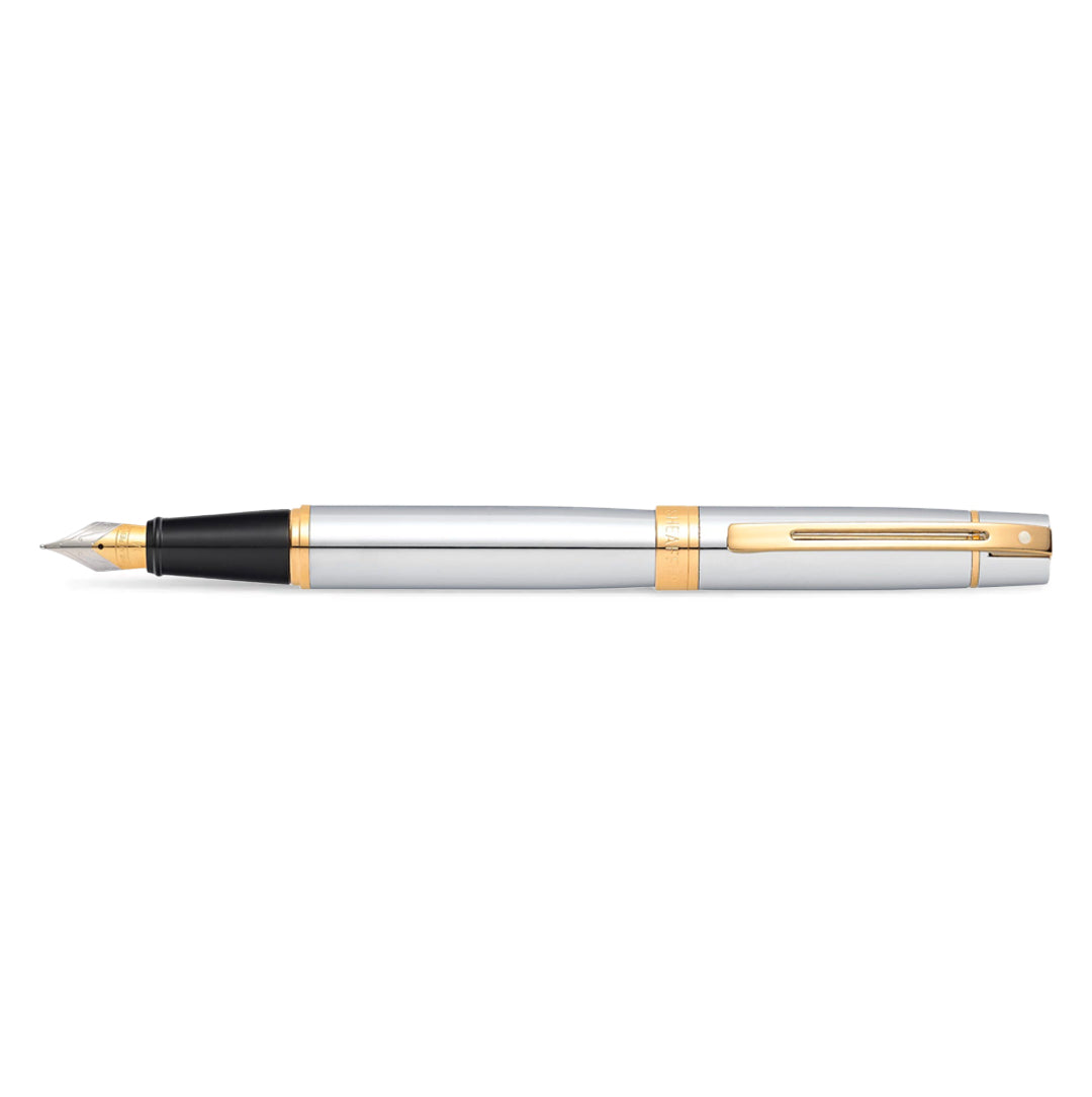 Sheaffer 300 Bright Chrome Fountain Pen With Gold Trims | E0934253