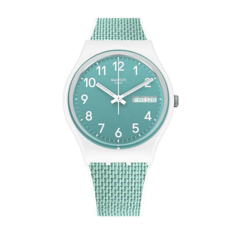Swatch Pool Light Turquoise Dial White Silicone Strap Unisex Watch | GW714