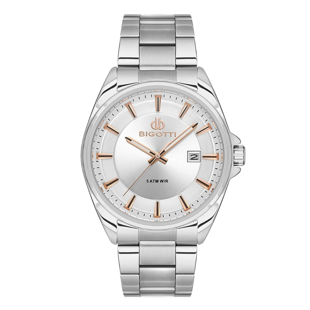 Bigotti Silver Dial Calendar Stainless Steel Men’s Watch | BG.1.10471-1