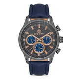 Bigotti Gunmetal Grey Blue Multi-Dial Rose Gold Hands Blue Leather Strap | BG.1.10390-6
