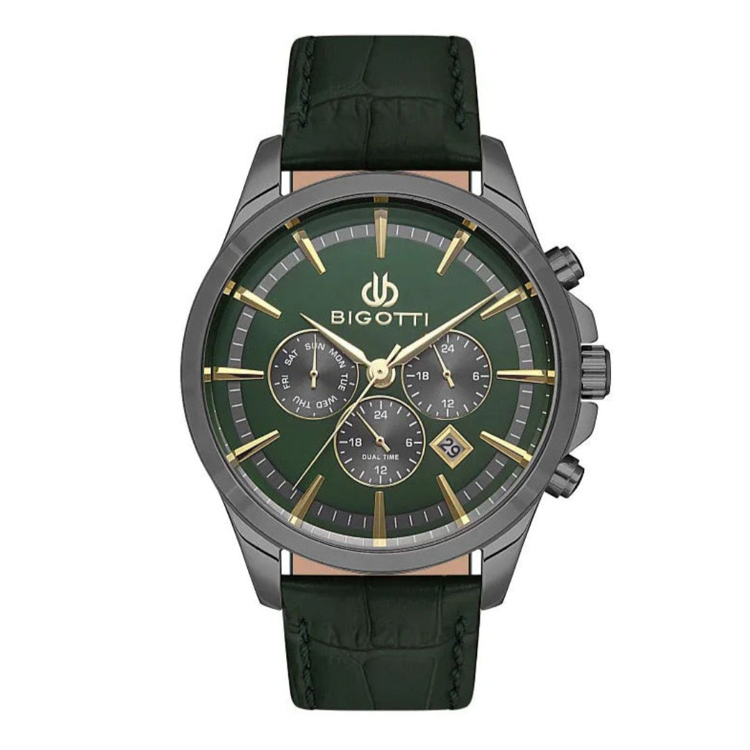 Bigotti Chronograph Green Dial Leather Strap Men's Watch | BG.1.10491-4