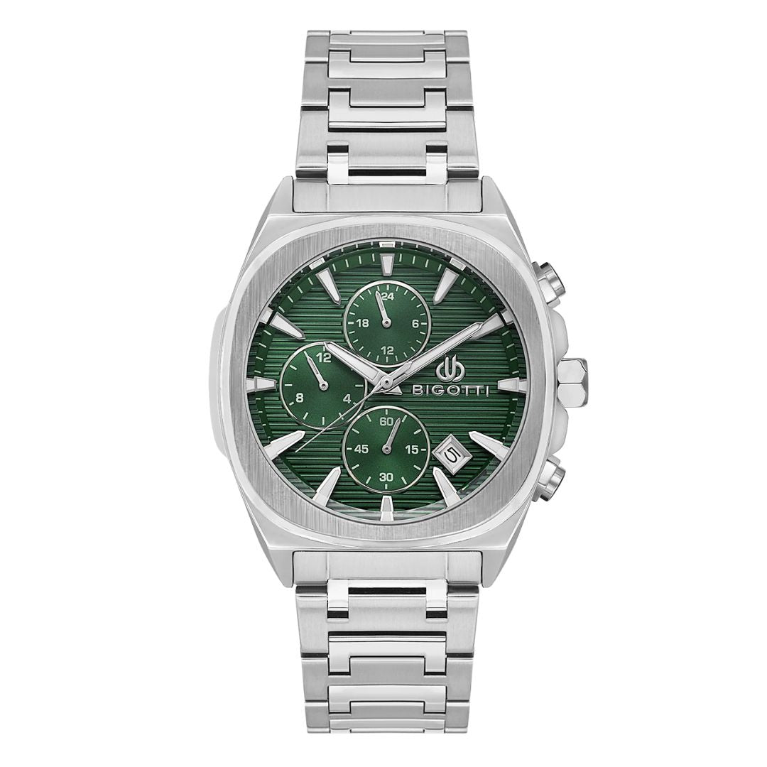 Bigotti Green Dial Calendar Stainless Steel Men’s Watch | BG.1.10583-4