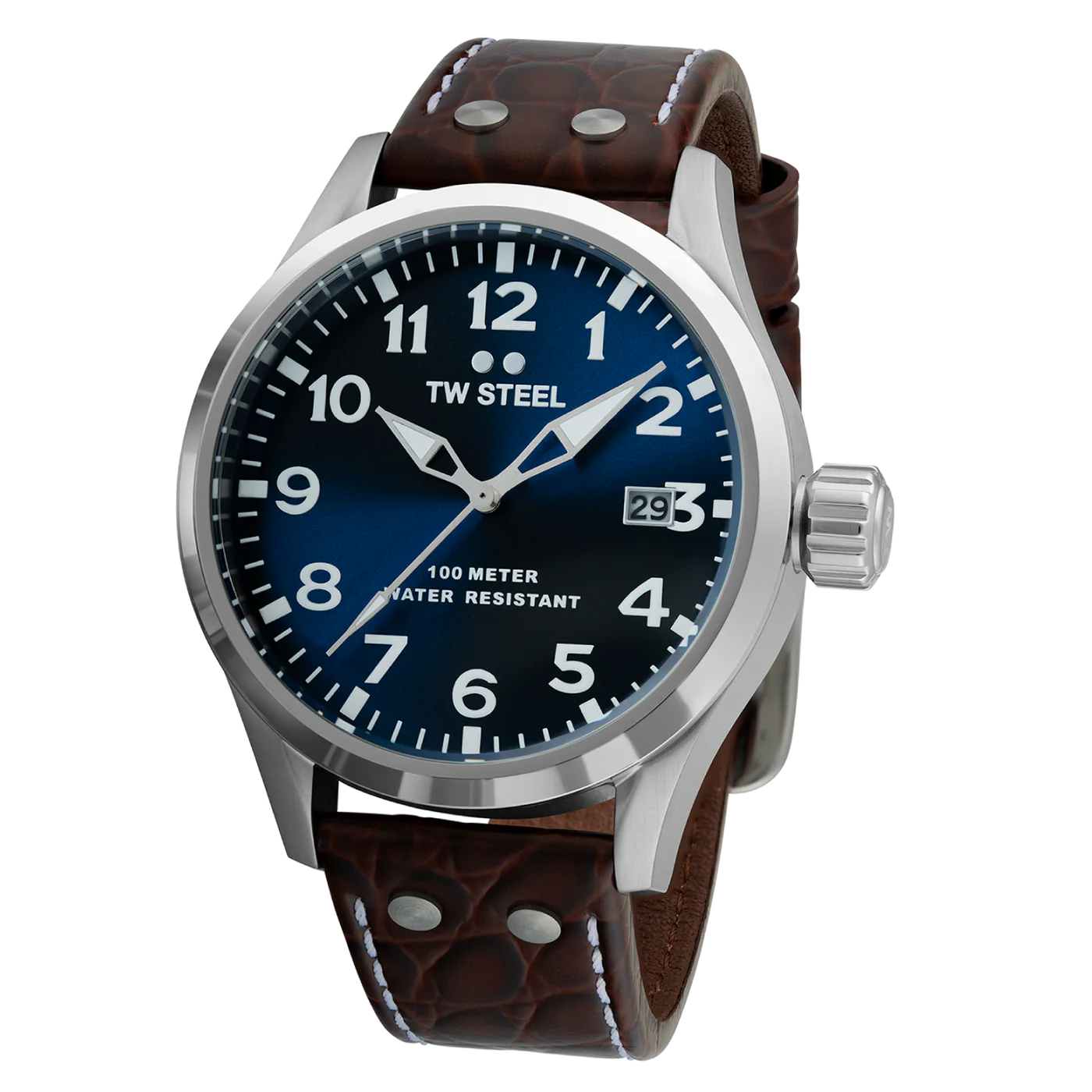 TW Steel Volante Dark Blue Dial and Brown Leather Strap 45mm Men's Watch | VS101