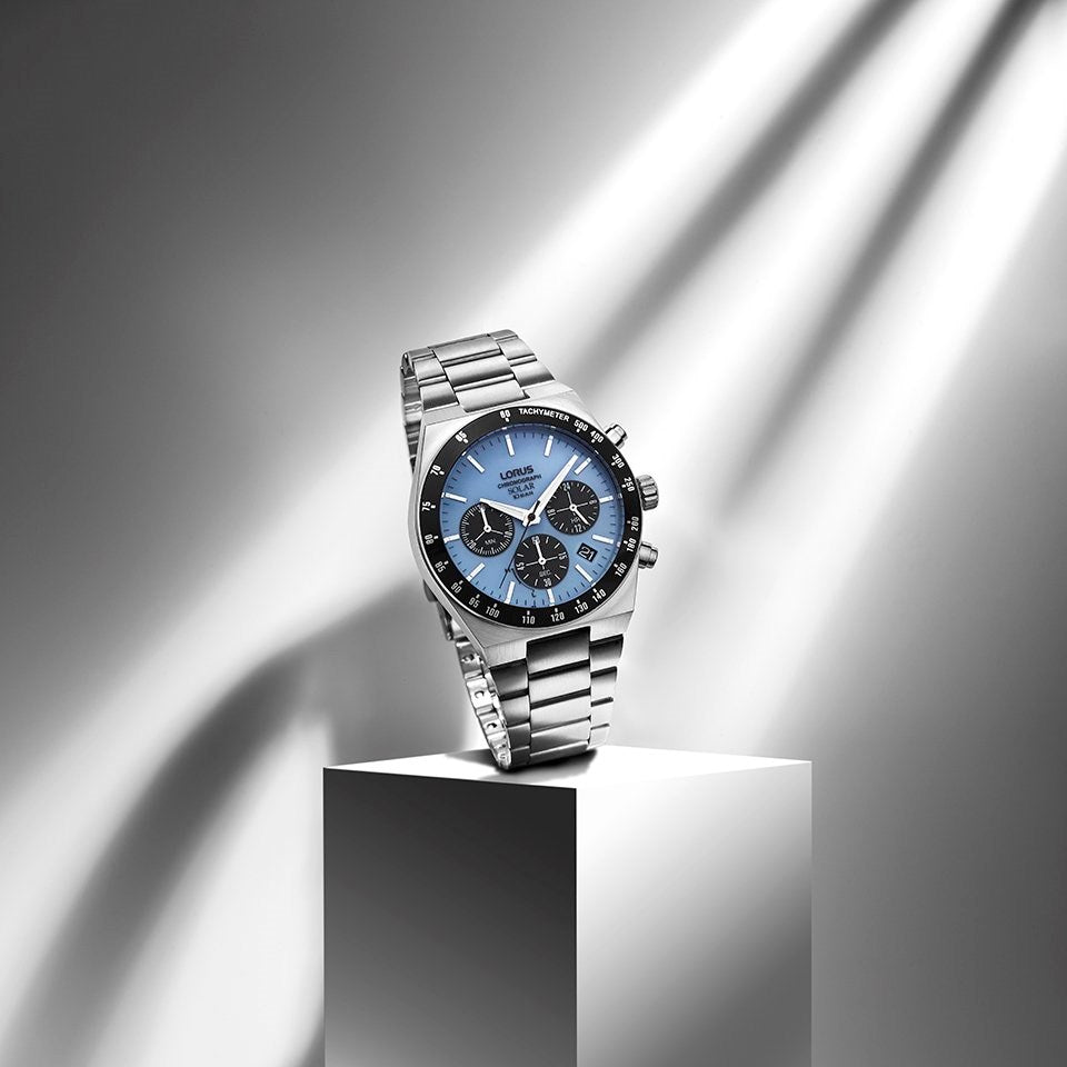 Lorus Chronograph Stainless Steel Light Blue Dial Men's Watch | RZ525AX9
