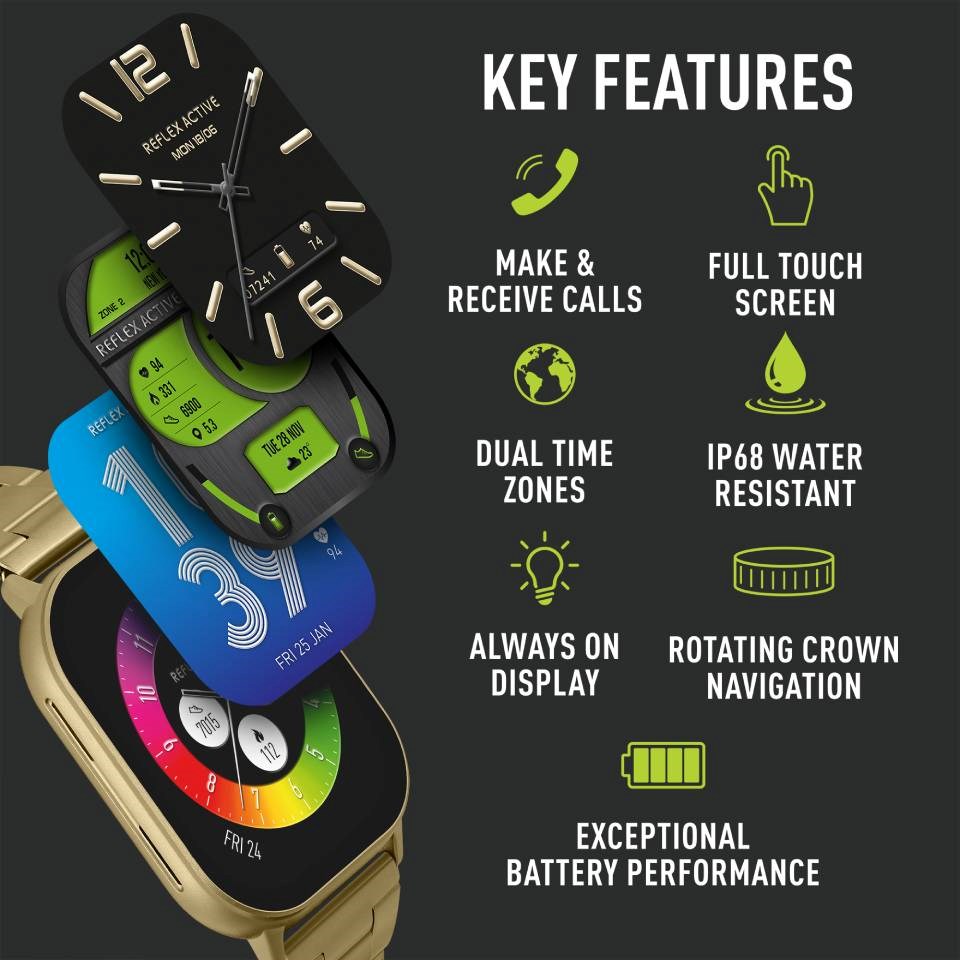 Reflex Active Series 29 Titanium Case & Gold Link Strap AMOLED Men's Smartwatch | RA29-4084