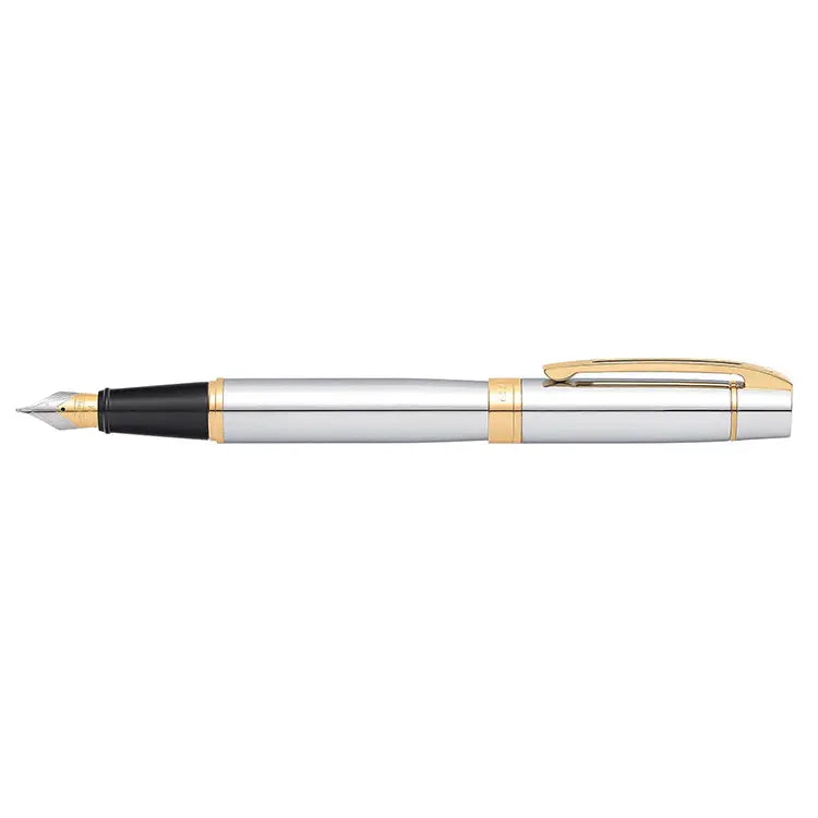 Sheaffer 300 Bright Chrome Fountain Pen With Gold Trims | E0934253