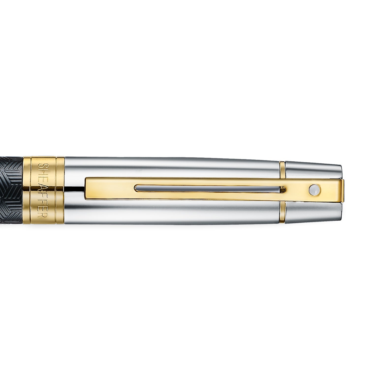 Sheaffer 300 9347 Engraved Black Ballpoint Pen with Chrome Cap and Gold Trims | E2934751